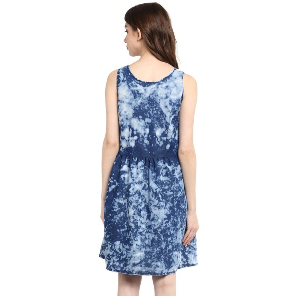 HD Women's Denim Tie &amp; Dye Sleeveless Above Knee Dress (Blue)