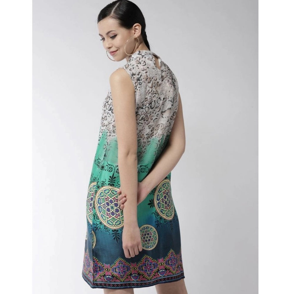 HD Women's Polyester Printed Sleeveless Above Knee Dress (Multicolor)