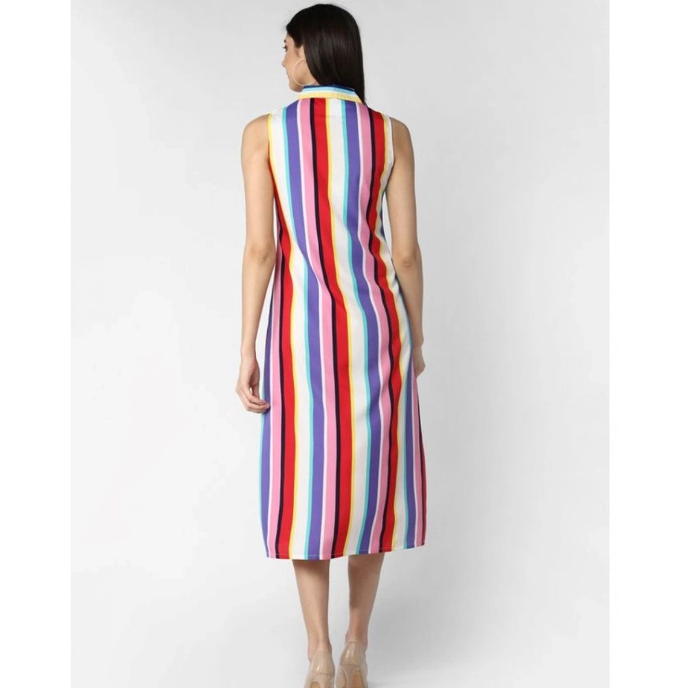 HD Women's Polyester Striped Sleeveless Calf-length Dress (Multicolor)