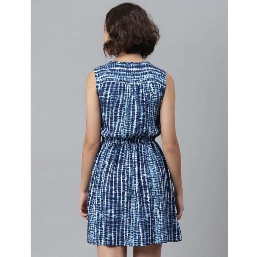 HD Women's Rayon Tie &amp; Dye Sleeveless Above Knee Dress (Blue)