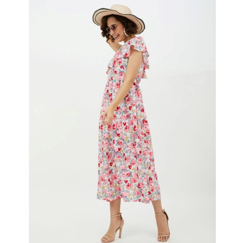 HD Women's Polyester Floral One Shoulder Calf-length Dress (Multicolor)
