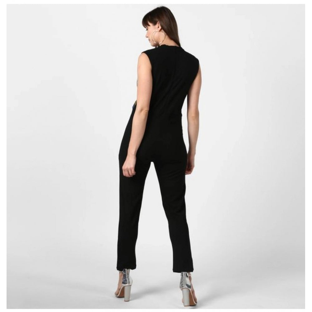 HD Women's Polyester Embellished Sleeveless Jumpsuit (Black)