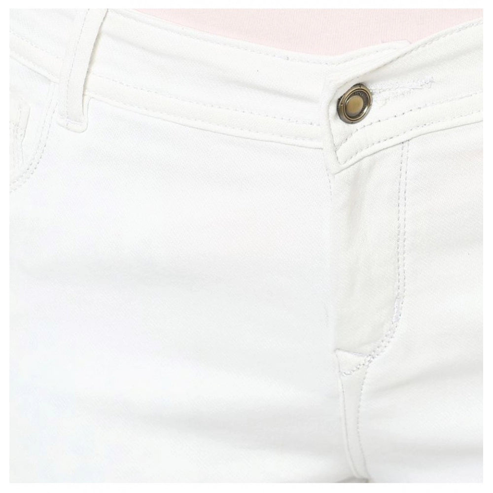 HD Women's Denim Solid Buttoned Jeans (White)