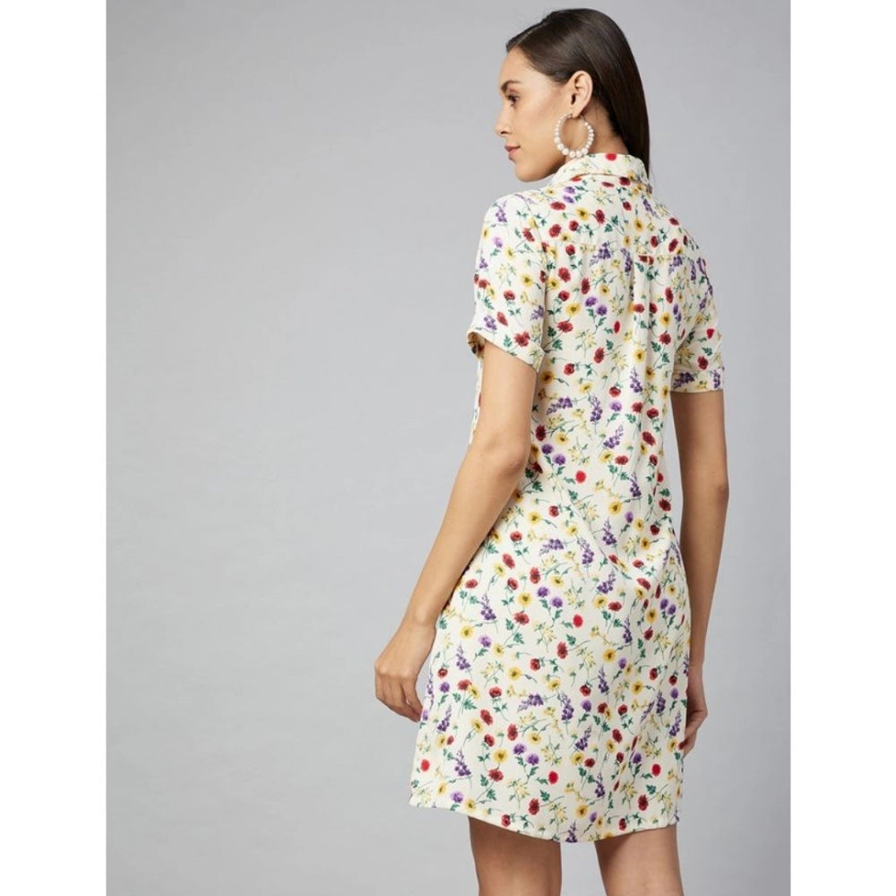 HD Women's Polyester Floral Short Sleeve Above Knee Dress (Multicolor)