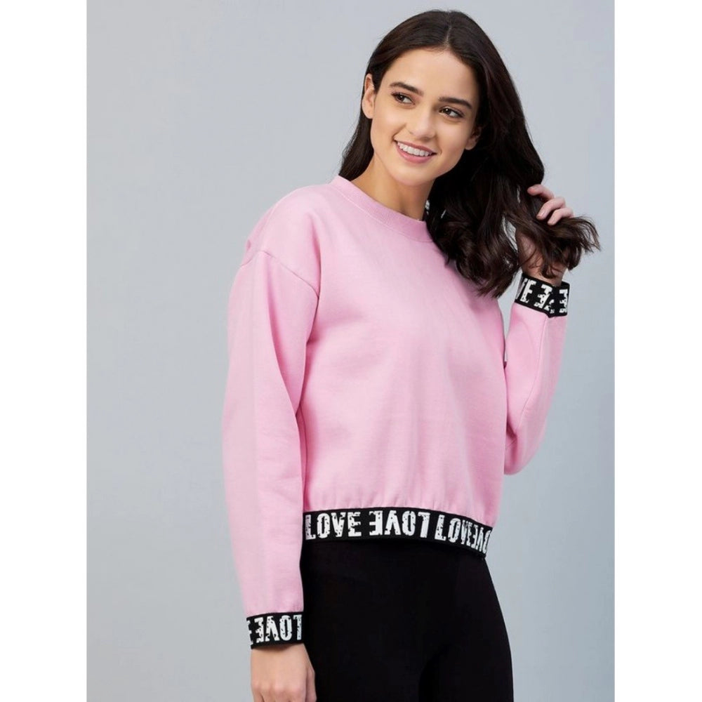HD Women's Fleece Solid Long Sleeves Sweatshirt (Pink)