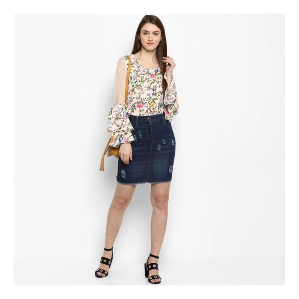 HD Women's Denim Distressed Buttoned Skirt (Blue)