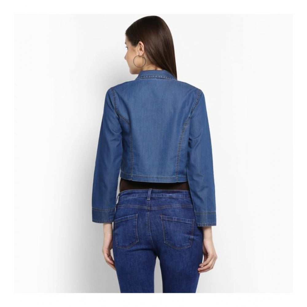 HD Women's Denim Pleated 3-4th Sleeves Shrug (Blue)