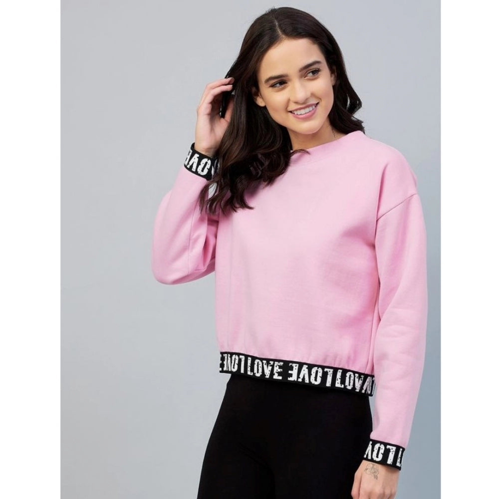HD Women's Fleece Solid Long Sleeves Sweatshirt (Pink)