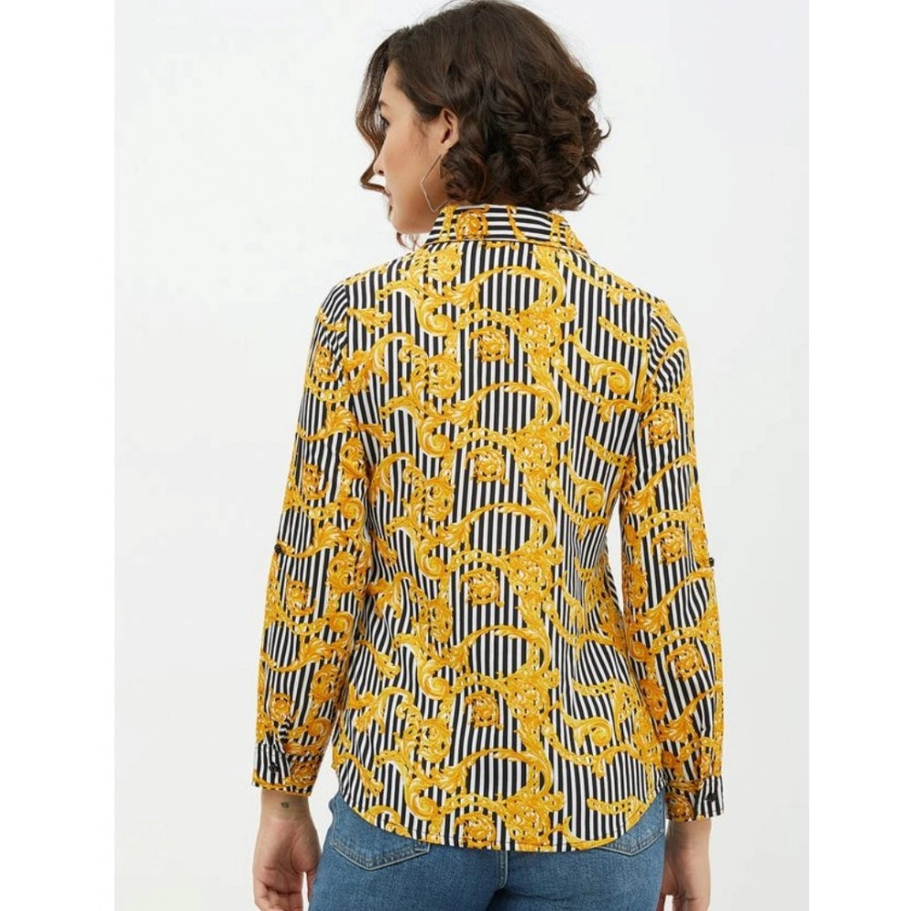 HD Women's Polyester Printed Roll Up Sleeve Standard Length Shirt (Mustared)