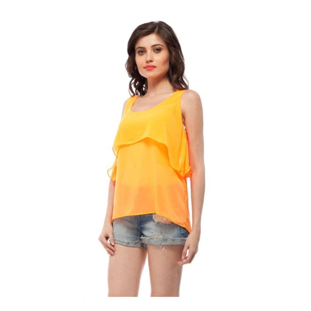 HD Women's Polyester Solid Sleeveless Regular Top (Orange)