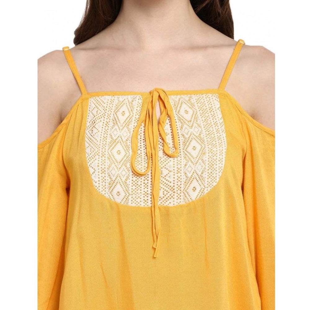 HD Women's Rayon Embellished Cold Shoulder Regular Top (Mustard Yellow)