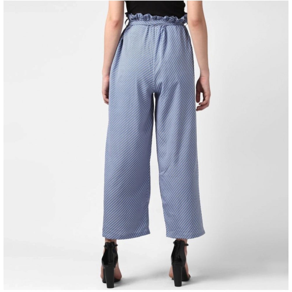 HD Women's Polyester Striped Elasticated Trousers (Blue)