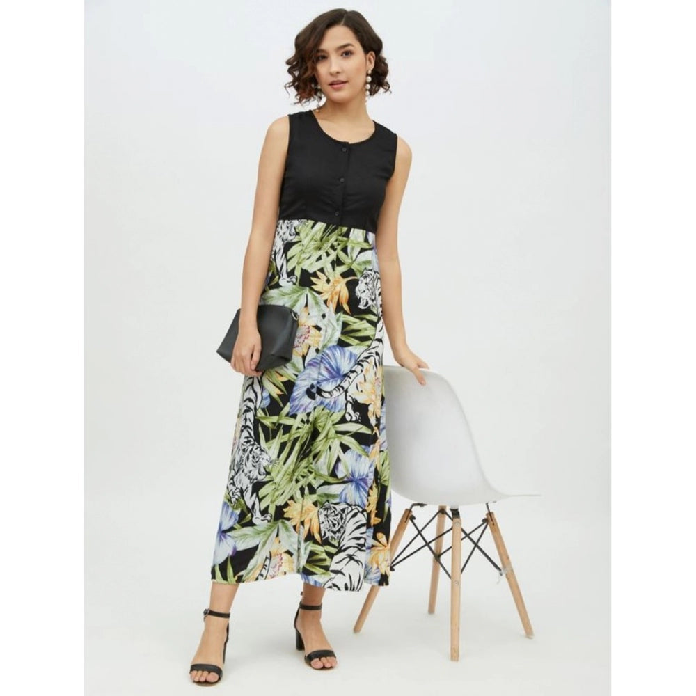 HD Women's Rayon Floral Sleeveless Calf-length Dress (Multicolor)