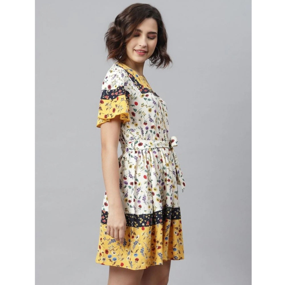 HD Women's Polyester Floral Flutter Above Knee Dress (Multicolor)