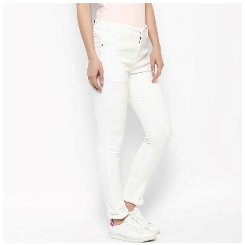 HD Women's Denim Solid Buttoned Jeans (White)