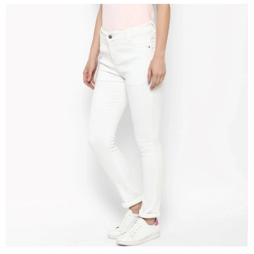 HD Women's Denim Solid Buttoned Jeans (White)
