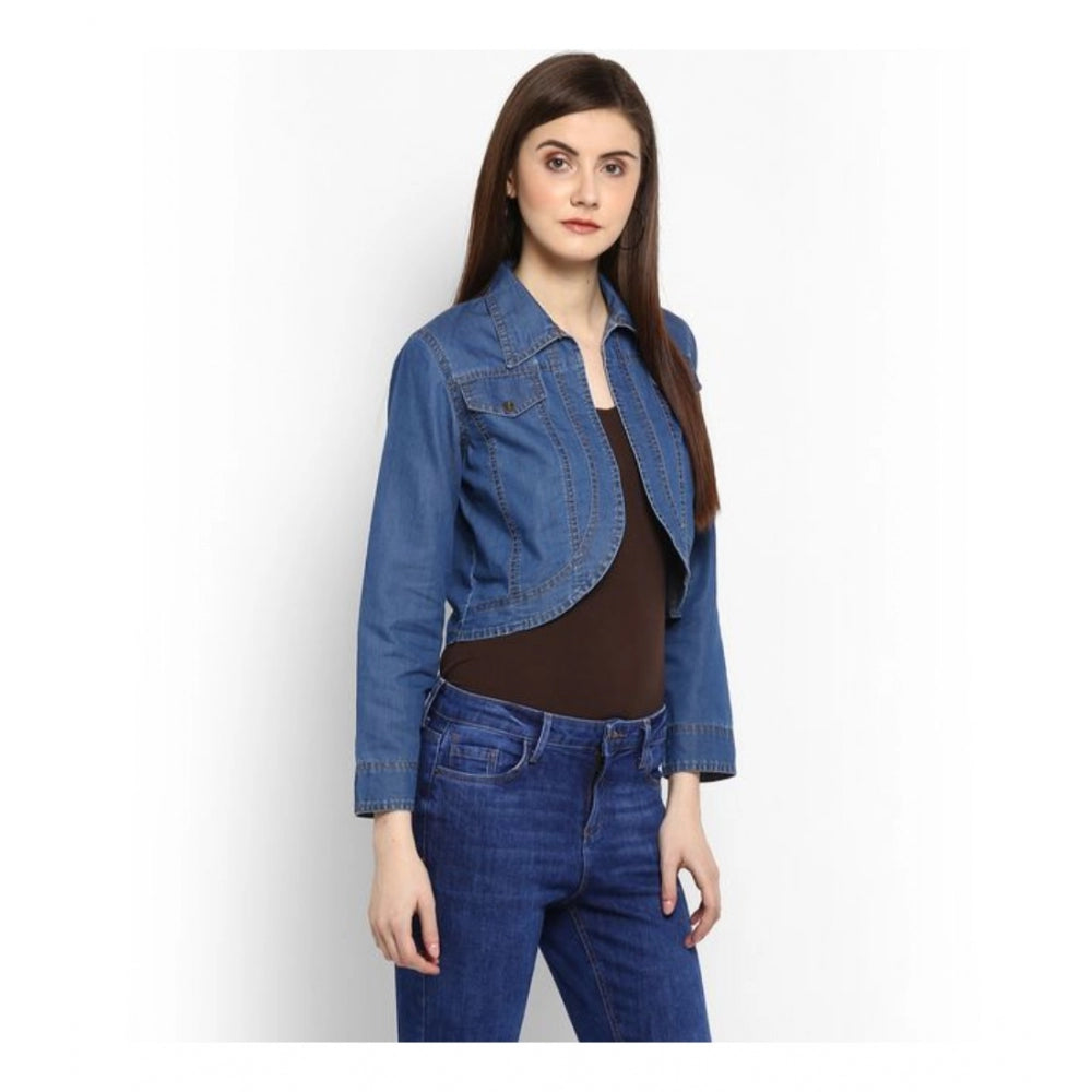 HD Women's Denim Solid 3-4th Sleeves Shrug (Blue)