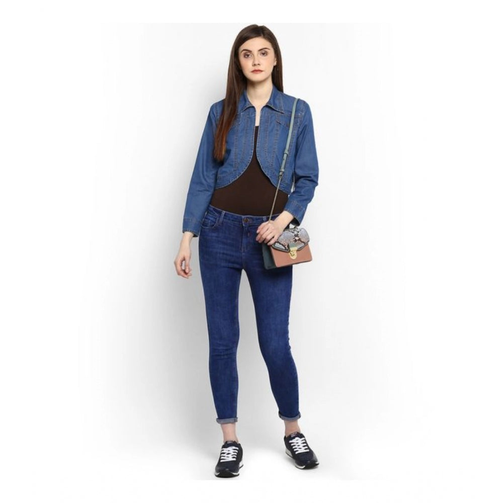 HD Women's Denim Solid 3-4th Sleeves Shrug (Blue)