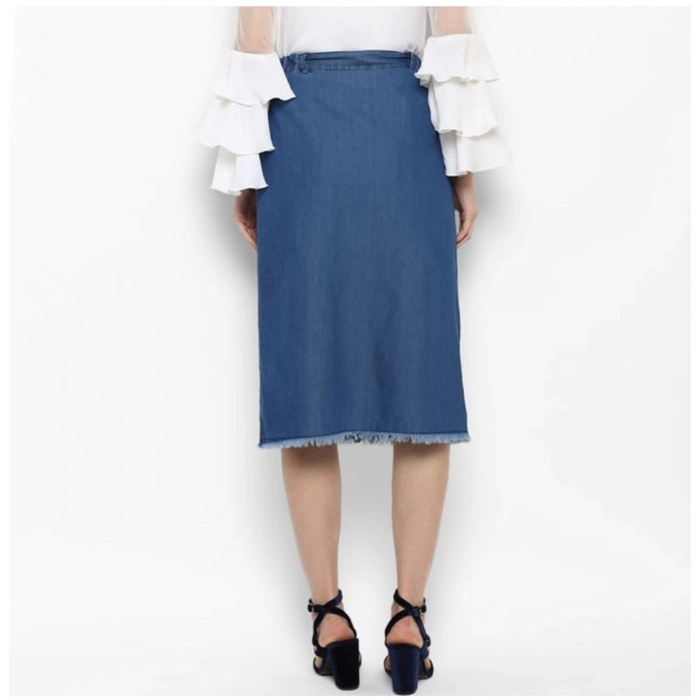 HD Women's Denim Washed Buttoned Skirt (Blue)