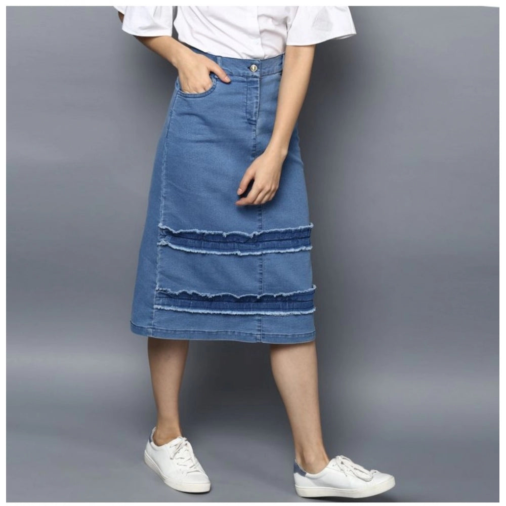 HD Women's Denim Washed Buttoned Skirt (Blue)