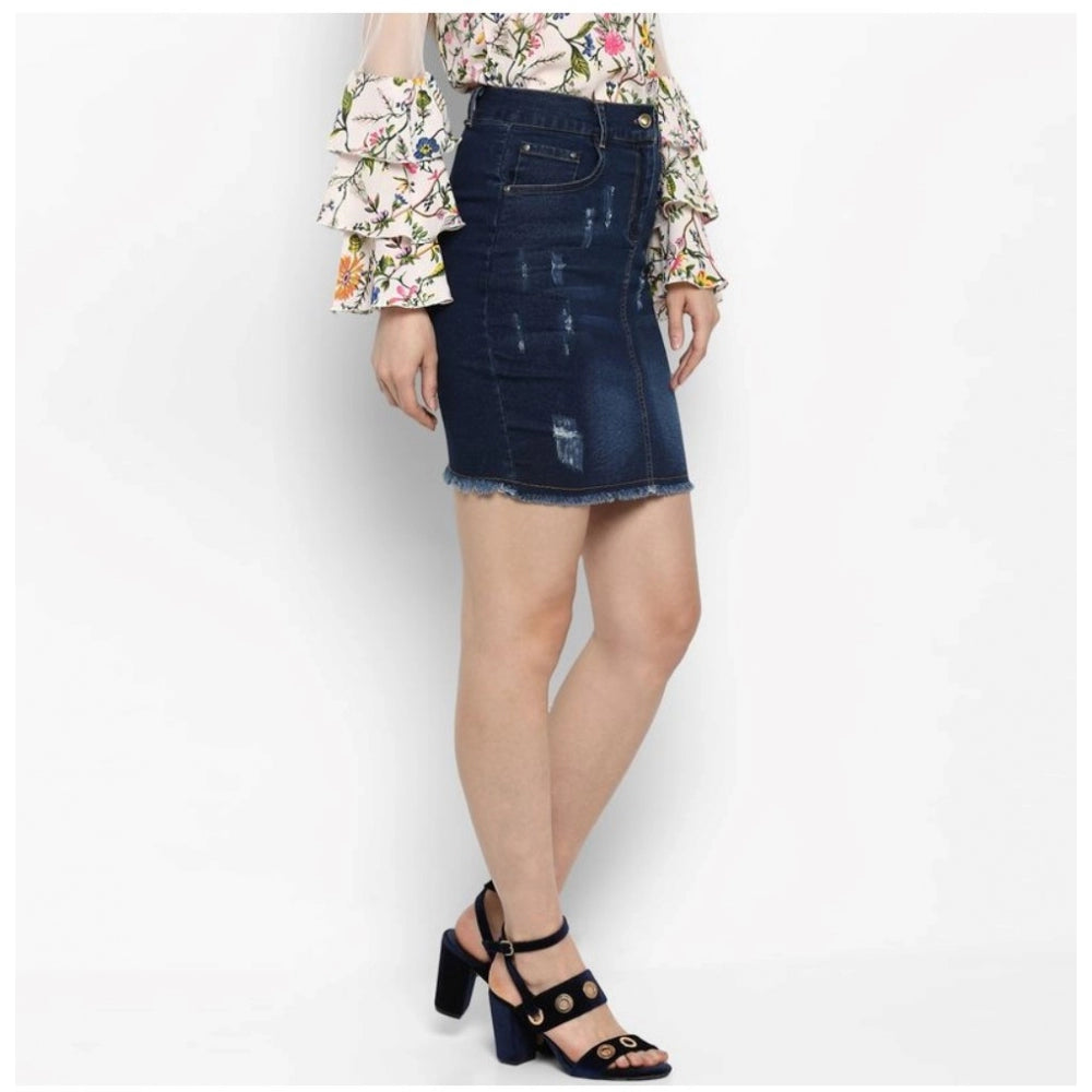 HD Women's Denim Distressed Buttoned Skirt (Blue)