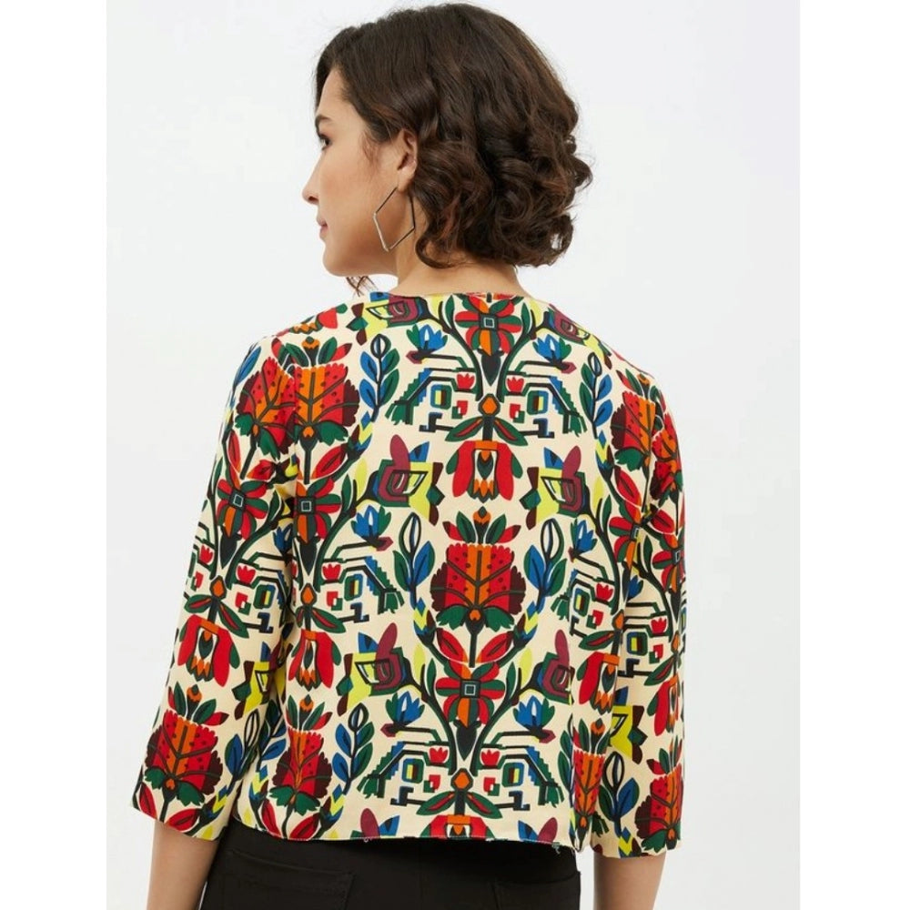HD Women's Polyester Floral 3-4th Sleeves Shrug (Multicolor)