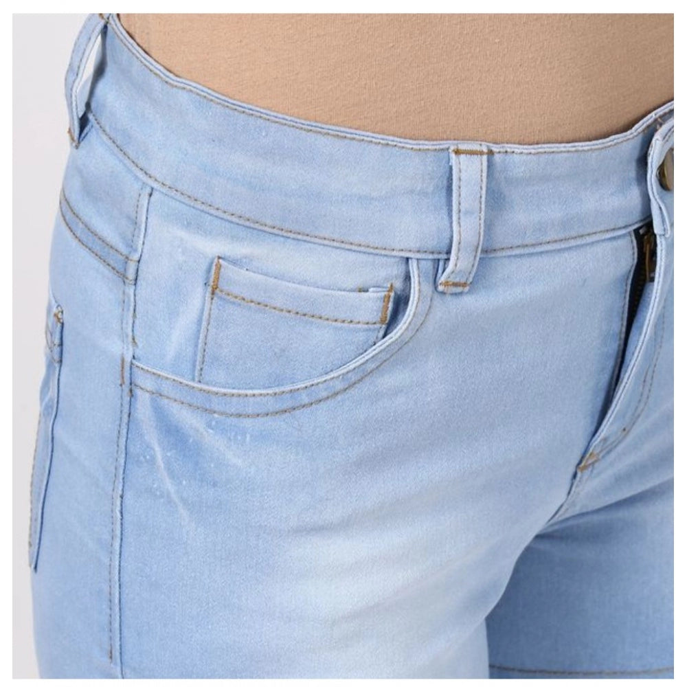 HD Women's Denim Solid Buttoned Shorts (Blue)