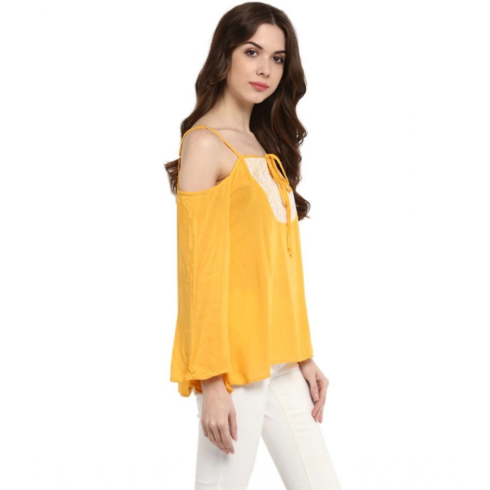 HD Women's Rayon Embellished Cold Shoulder Regular Top (Mustard Yellow)