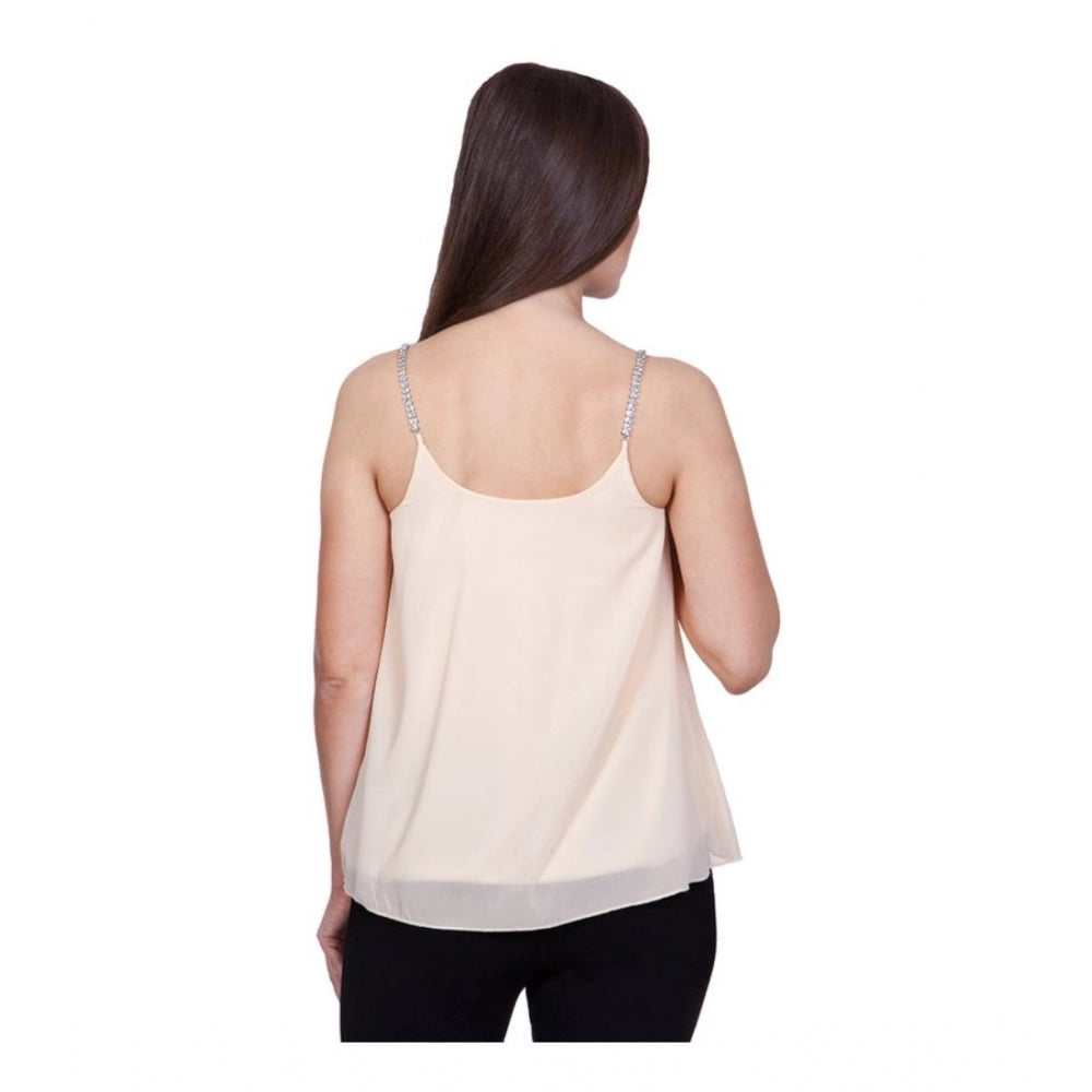 HD Women's Polyester Solid Shoulder Straps Regular Top (Beige)