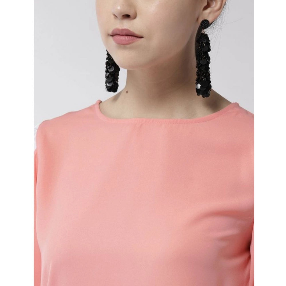 HD Women's Polyester Colour Block Slit Sleeve Top (Pink)