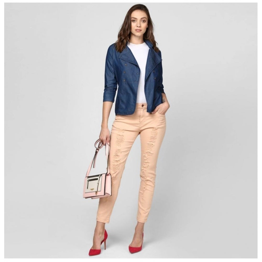 HD Women's Denim Solid 3-4th Sleeves Top (Blue)