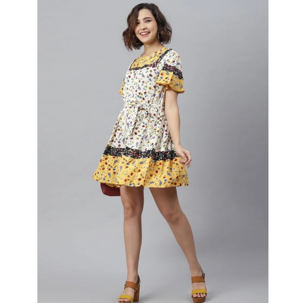 HD Women's Polyester Floral Flutter Above Knee Dress (Multicolor)