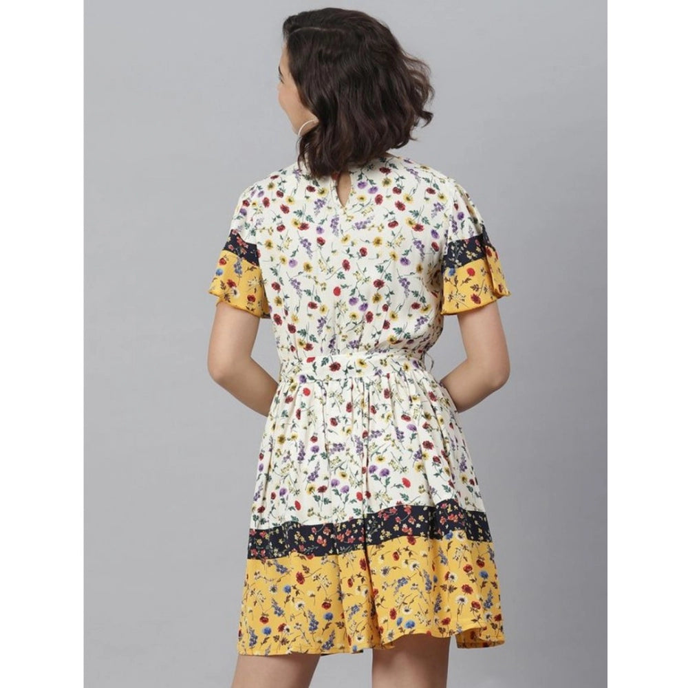 HD Women's Polyester Floral Flutter Above Knee Dress (Multicolor)