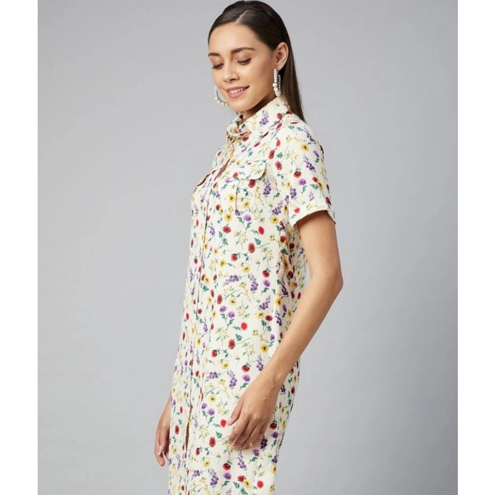 HD Women's Polyester Floral Short Sleeve Above Knee Dress (Multicolor)