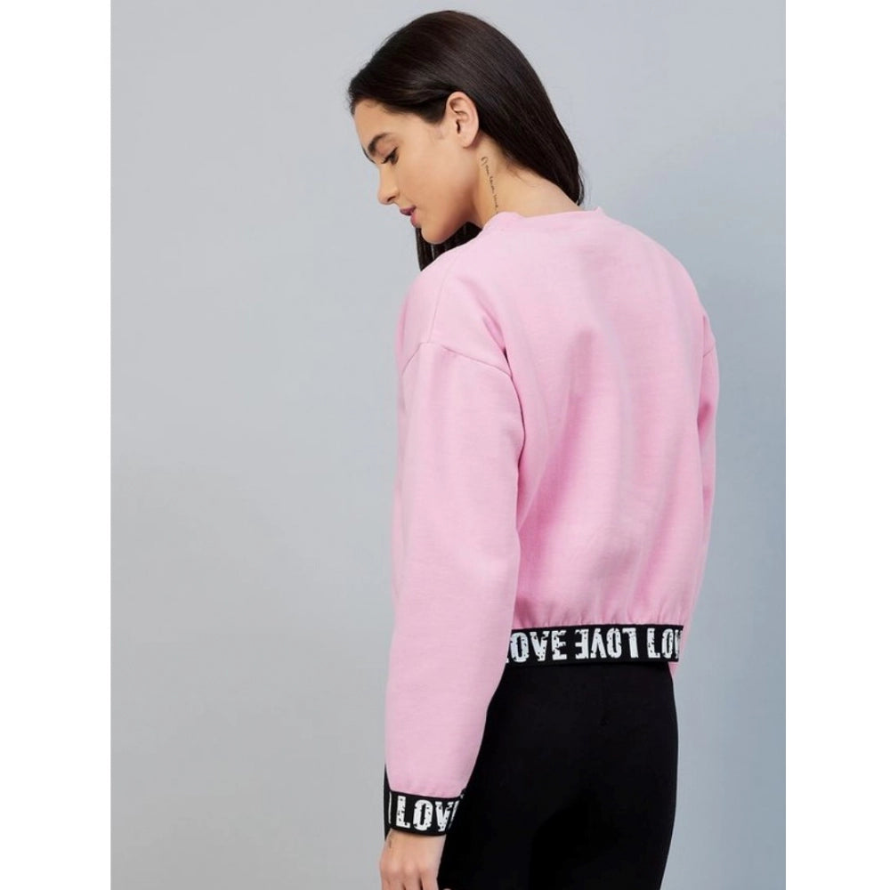 HD Women's Fleece Solid Long Sleeves Sweatshirt (Pink)