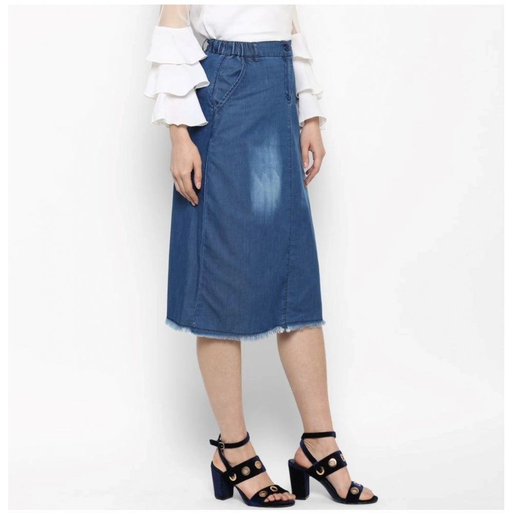 HD Women's Denim Washed Buttoned Skirt (Blue)
