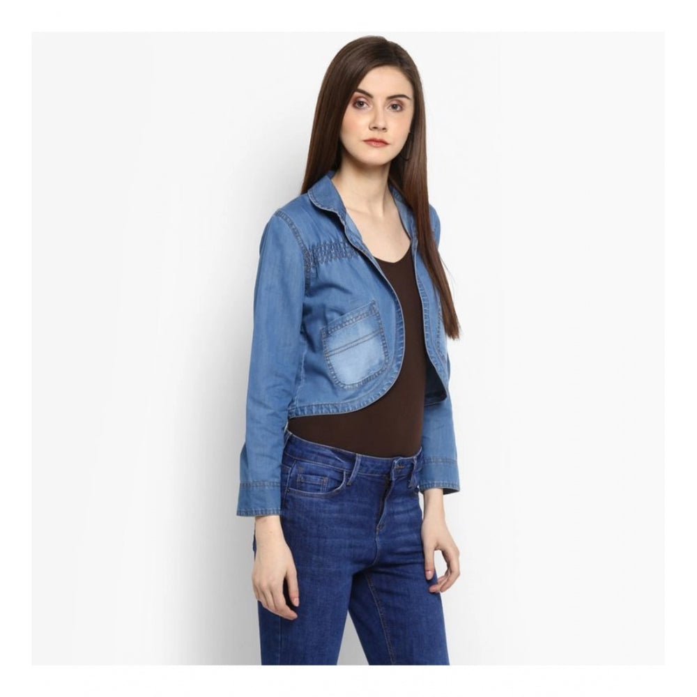 HD Women's Denim Smocking 3-4th Sleeves Shrug (Blue)