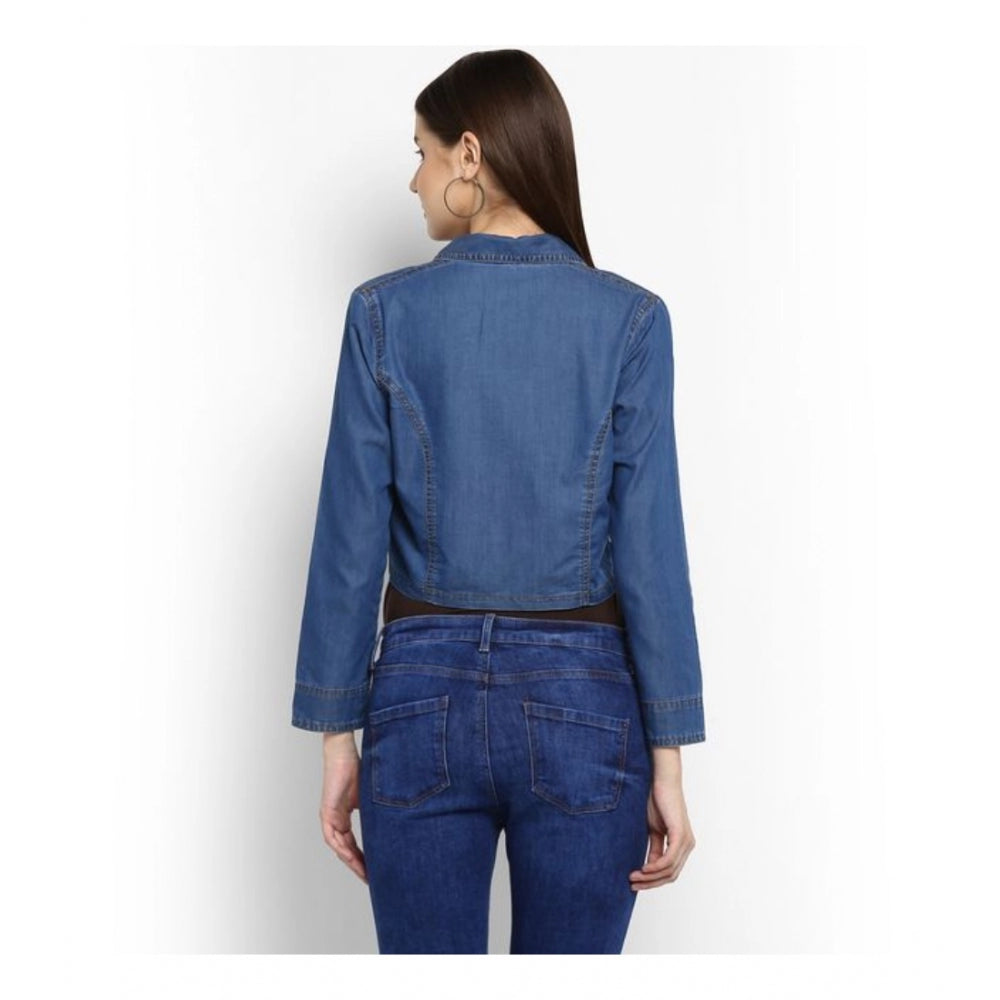 HD Women's Denim Solid 3-4th Sleeves Shrug (Blue)
