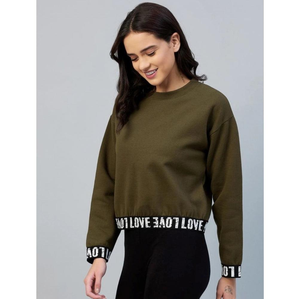 HD Women's Fleece Solid Long Sleeves Sweatshirt (Olive)