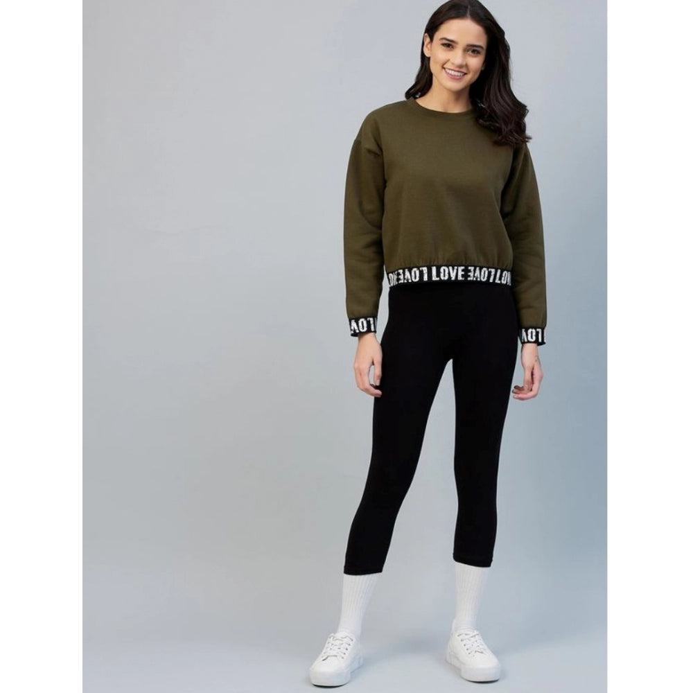 HD Women's Fleece Solid Long Sleeves Sweatshirt (Olive)