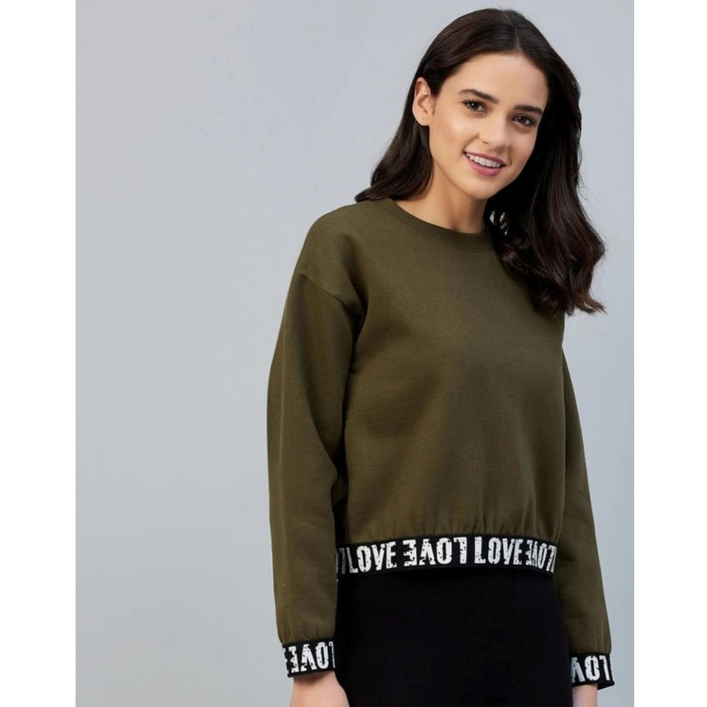 HD Women's Fleece Solid Long Sleeves Sweatshirt (Olive)