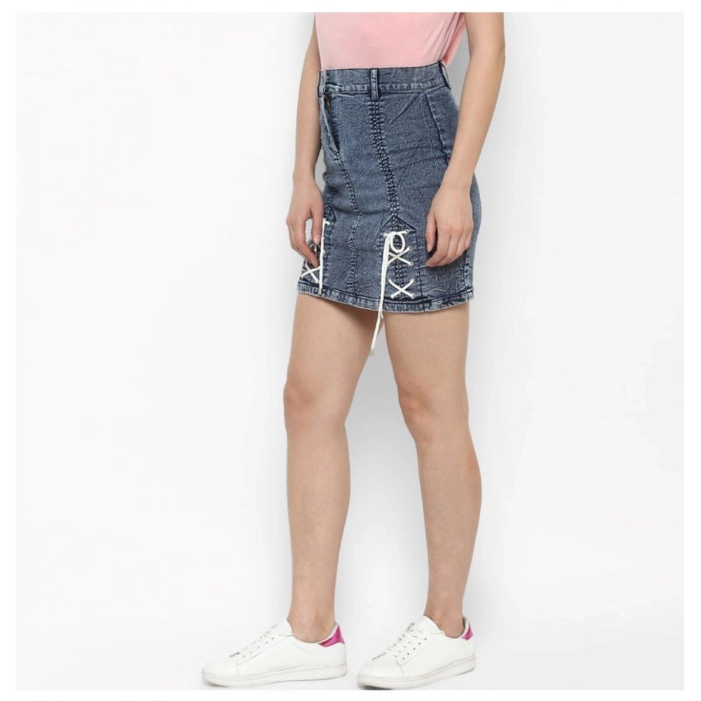HD Women's Denim Tie Up Buttoned Skirt (Blue)