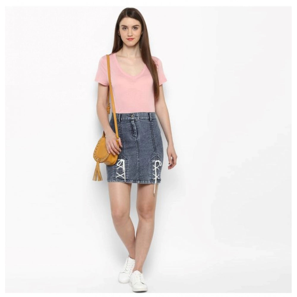 HD Women's Denim Tie Up Buttoned Skirt (Blue)