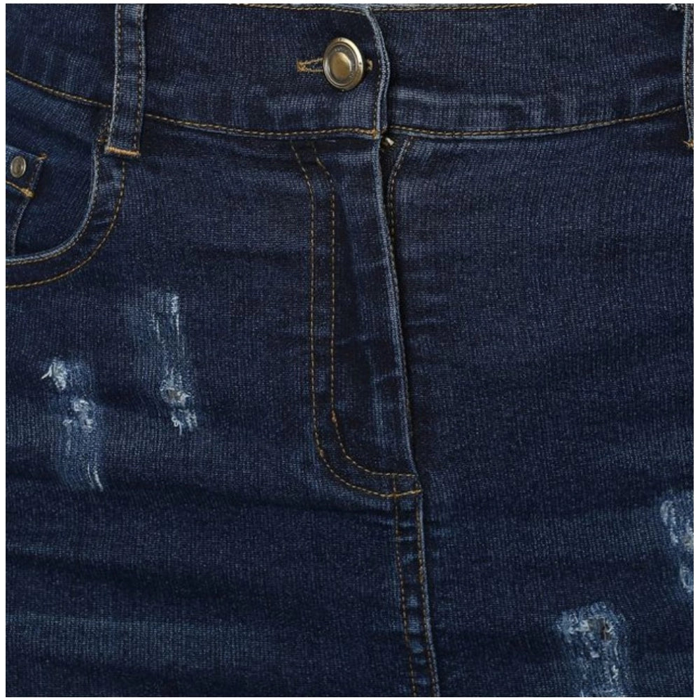 HD Women's Denim Distressed Buttoned Skirt (Blue)