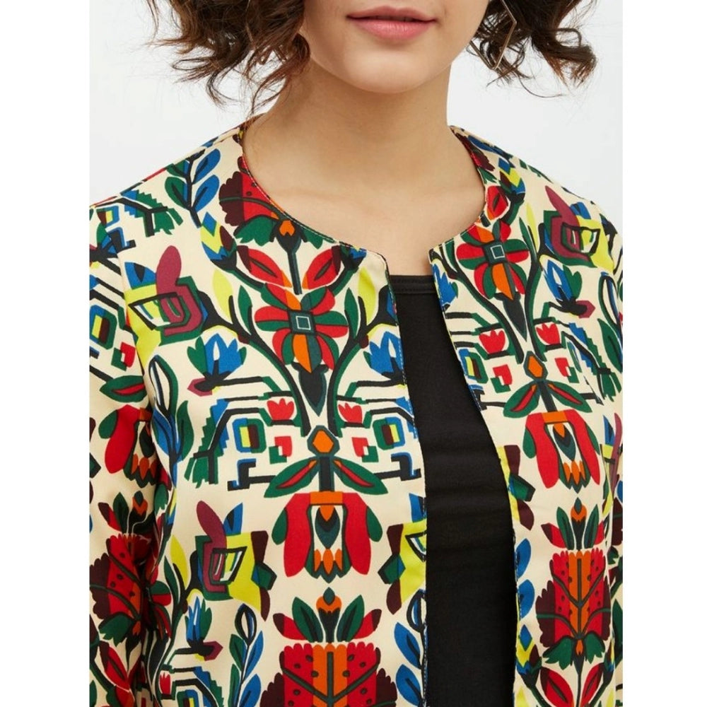 HD Women's Polyester Floral 3-4th Sleeves Shrug (Multicolor)