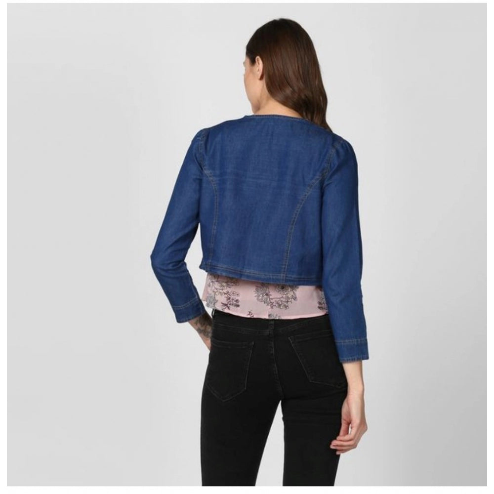 HD Women's Denim Ruffled Long Sleeves Shrug (Navy Blue)