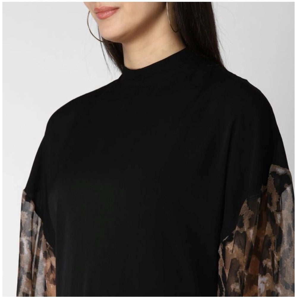 HD Women's Polyester Animal Print Long Sleeves Top (Black)