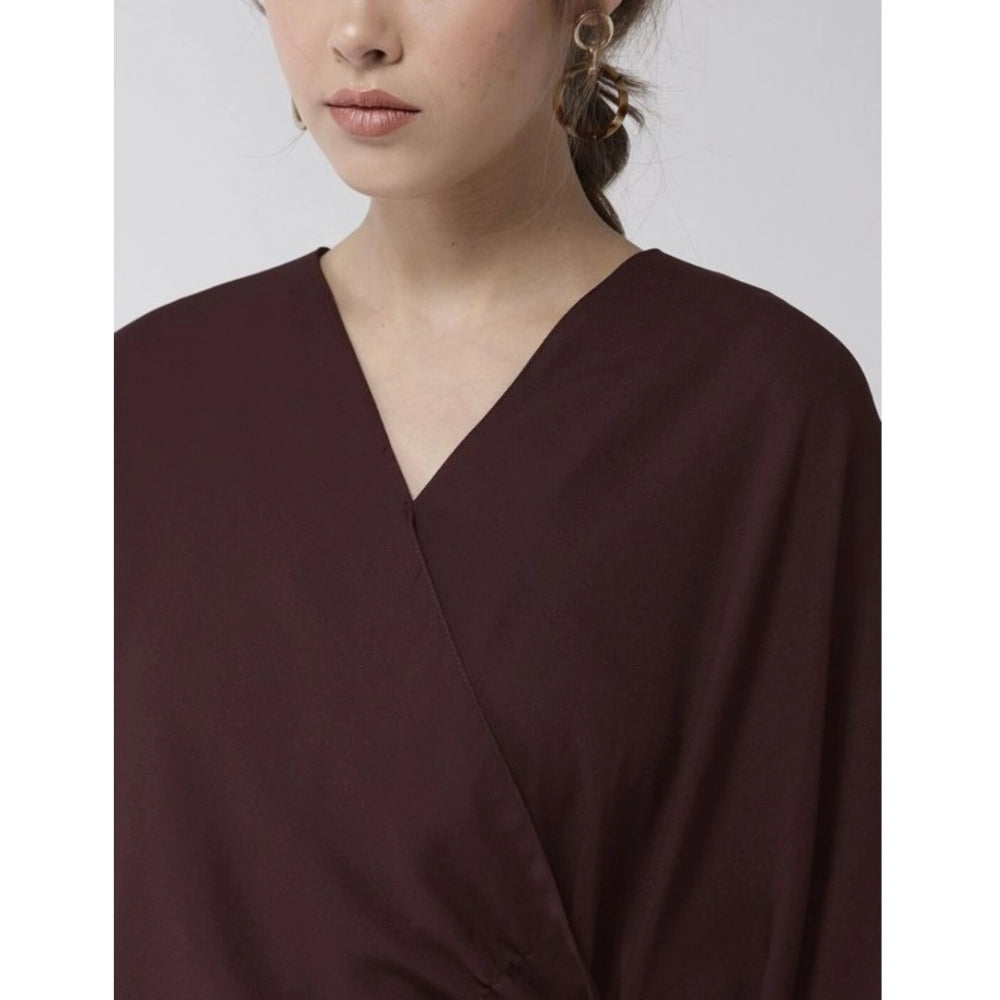 HD Women's Polyester Solid Cape Sleeve Top (Maroon)