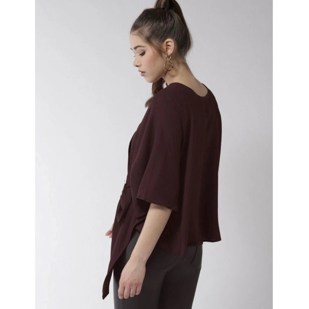 HD Women's Polyester Solid Cape Sleeve Top (Maroon)
