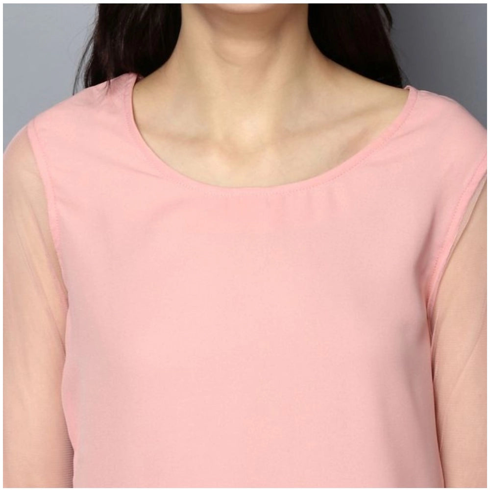 HD Women's Polyester Solid Tier Sleeve Top (Pink)